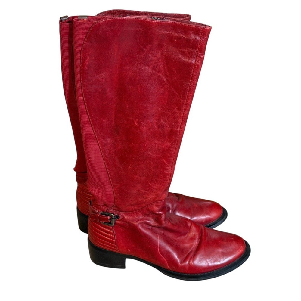 Rudsak‎ Womens Red Leather Tall Riding Boots Buckle Detail Size 6.5